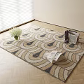 Geometric Pattern Square Rug For Living Room With Floral Vase And Magazine Basket