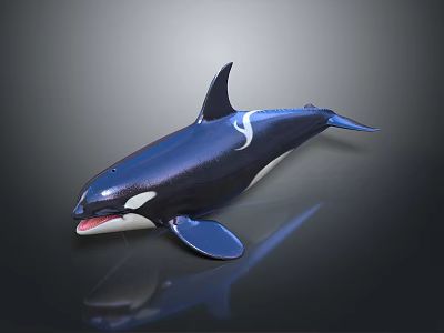 Blue Shiny Orca Marine Animal Model With Open Mouth And Detailed Fins 3d model