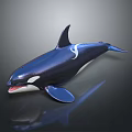 Blue Shiny Orca Marine Animal Model With Open Mouth And Detailed Fins
