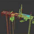 Rustic Wooden Elevated Platform Structure With Planks Posts Hanging Nets And Plants