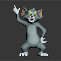 3D Blue Cartoon Cat Character With Raised Hand And Playful Expression 3d model