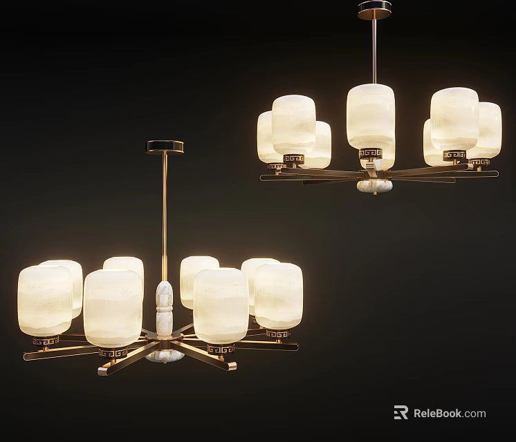 Elegant Modern Chandeliers With Frosted Glass Shades And Brass Frames 3d model 