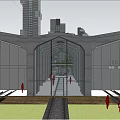 Modern Urban Architecture Scene With High Rise Buildings Plaza And Pedestrians