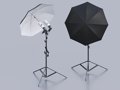White and Black Photography Umbrella Softboxes on Tripod Stands for Studio Setup 3d model