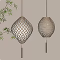 Illuminated Woven Bamboo Lanterns In Diamond And Round Shapes With Bamboo Branches