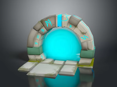 Stone Archway Structure With Illuminated Symbols And Glowing Blue Sphere 3d model