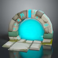 Stone Archway Structure With Illuminated Symbols And Glowing Blue Sphere