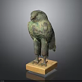 Ancient Bronze Eagle Statue with Green Patina on Square Wooden Base