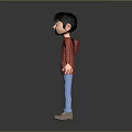 3D Animated Boy Character With Black Short Hair Red Jacket Blue Pants Brown Shoes