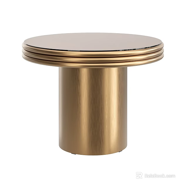 Modern Golden Coffee Table With Round Top Cylindrical Base And Sleek Metal Design 3d model 