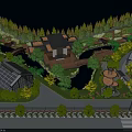 Scenic Park Landscape Featuring Weeping Willows Stream Wooden Walkway Glass Pavilion And Lush Greenery