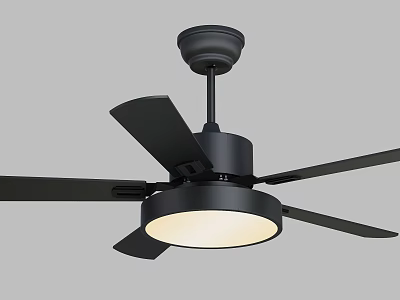 Modern Black Ceiling Fan With LED Light And Five Blades Design 3d model