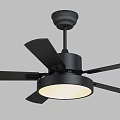 Modern Black Ceiling Fan With LED Light And Five Blades Design