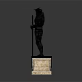 Game Movie Character Medieval Detailed Armored Knight Holding Sword on Stone Pedestal