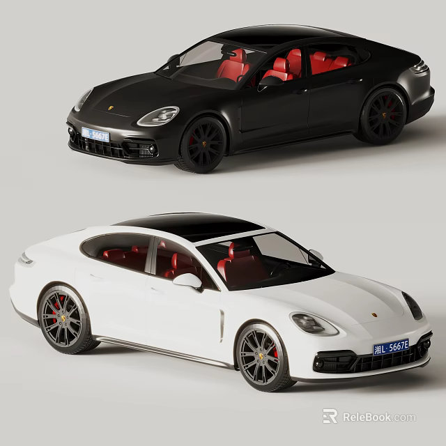 Black And White Luxury Cars With Red Interiors Side By Side 3d model 