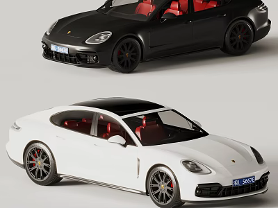 Black And White Luxury Cars With Red Interiors Side By Side 3d model
