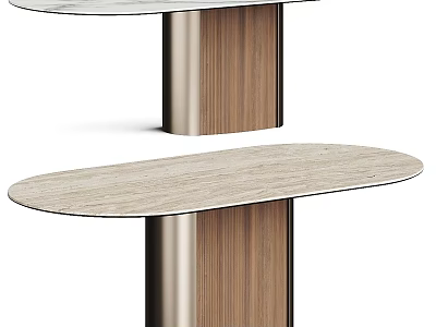 Modern Minimalist Dining Table With Oval Shaped Wooden Top And Metal Base 3d model