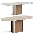 Modern Minimalist Dining Table With Oval Shaped Wooden Top And Metal Base