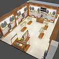 Louis XIII Clothing Store Interior With Mannequins Display Racks And Marble Flooring