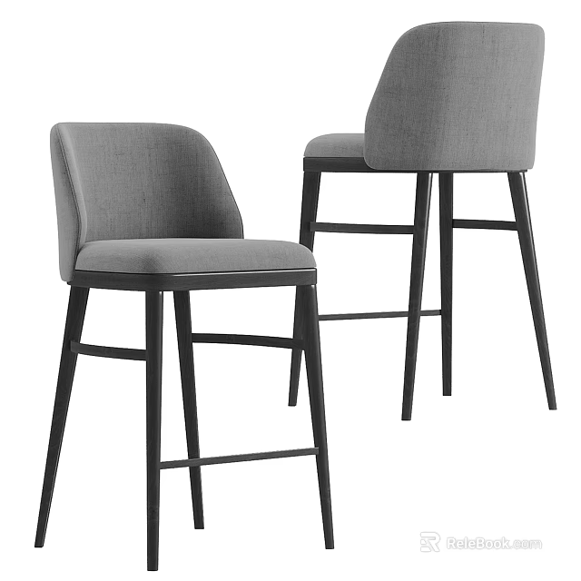 Modern Gray Fabric Bar Stools With Black Metal Legs Design 3d model