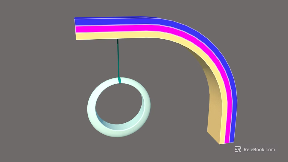 Playground Equipment With Curved Structure And Colorful Stripes Featuring Hanging Circular Ring 3d model 