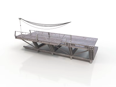 Relaxing Outdoor Platform Design With Hammock Metal Railing And Support Beams 3d model
