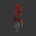 Block Style Floating Island Scenery with Red Tree Purple Building and Misty Cloud Base