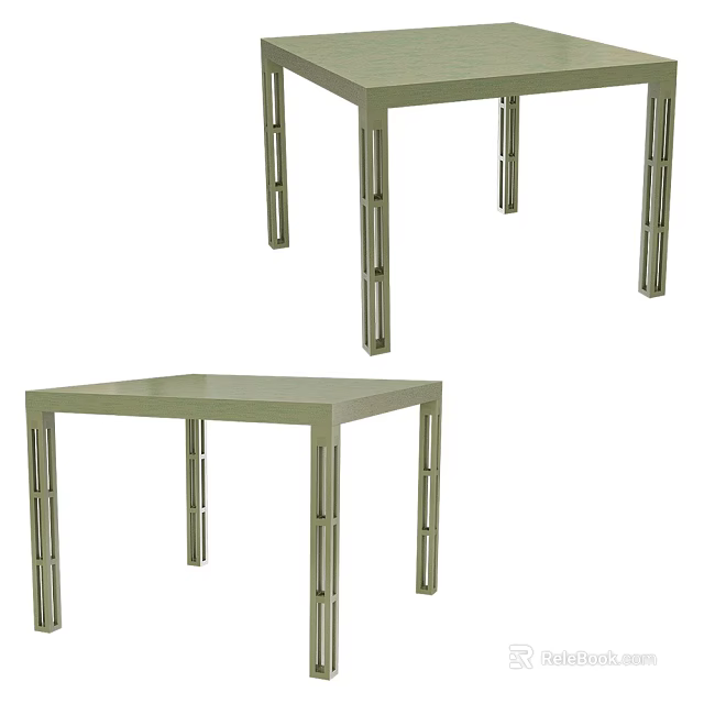 Modern Square Dining Table With Smooth Metal Surface And Tubular Leg Design 3d model 