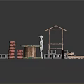 Wooden Scene Building Components With Pavilion Platforms Brick Stacks And Planks