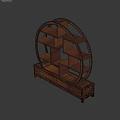 Traditional Wooden Display Shelf With Circular Frame Multiple Shelves And Storage Base