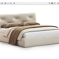 Modern Double Bed With Beige Upholstered Headboard And Comfortable Bedding 3d model