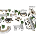 Comfortable Modern Outdoor Chairs With Coffee Tables Potted Plants And Sunshade Umbrellas