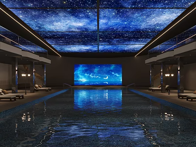 Indoor Swimming Pool With Starry Sky Ceiling And Large Screen 3d model