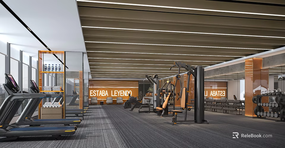 Modern Fitness Gym With Treadmills Workout Equipment And Spacious Open Area 3d model 