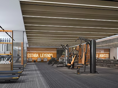Modern Fitness Gym With Treadmills Workout Equipment And Spacious Open Area 3d model