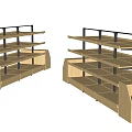 Two Wooden Display Shelves With Black Metal Frames And Multiple Retail Racks 3d model