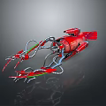 Red Mechanical Game And Movie Character With Tentacle Appendages And Sci Fi Design