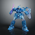 Detailed Blue Robot Model Mech Warrior With Purple Sword And Shield