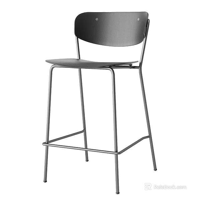 Modern Black Bar Stool With Metal Frame And Backrest For Kitchen 3d model 