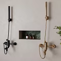 Stylish Black and Gold Wall Mounted Shower Systems with Niche Toiletries Green Plant and Robe
