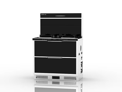 Modern Black And White Kitchen Appliance With Integrated Gas Stove Range Hood And Drawer Storage 3d model