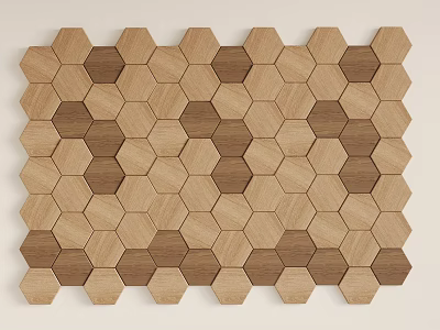 Modern Hexagonal Wooden Block Wall Decor with Light and Dark Brown Geometric Pattern 3d model