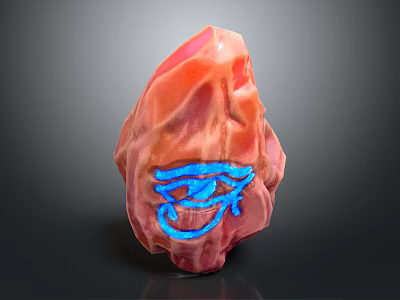 Unique Red Carved Wooden Stone Decor with Blue Eye Pattern Design 3d model