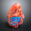 Unique Red Carved Wooden Stone Decor with Blue Eye Pattern Design