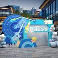 Blue Summer Concert Inflatable Backdrop With Guitar Music Notes Star And Balloons