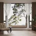 Elegant Sheer And Brown Curtains For Window With Natural Light And Green Tree View