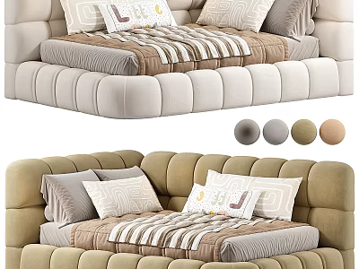 Cozy Sectional Sofa With Decorative Pillows Soft Throw Blanket And Neutral Color Options 3d model