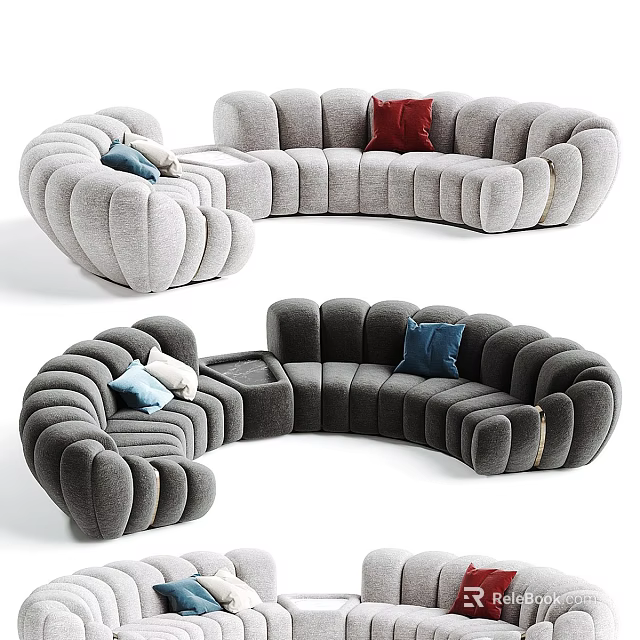 Modern Irregular Shaped Sofa Design With Comfortable Pillows And Unique Curves 3d model 