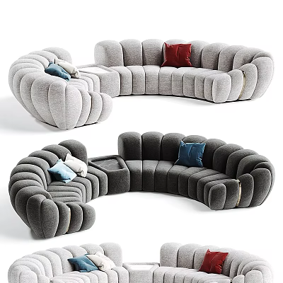 Modern Irregular Shaped Sofa Design With Comfortable Pillows And Unique Curves 3d model