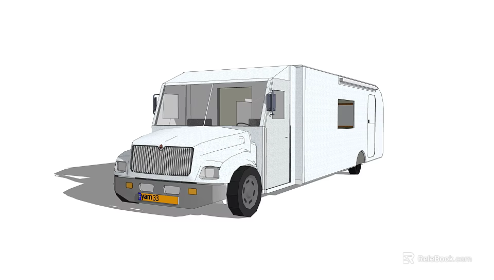 White Recreational Vehicle Exterior Design With Cab And Living Space Windows 3d model 